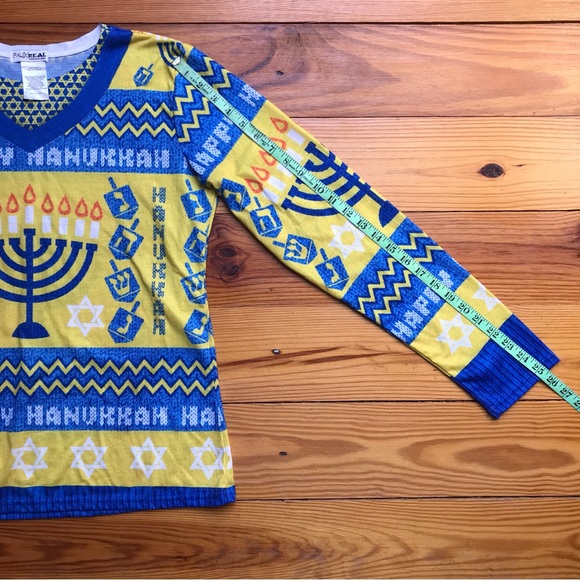 Faux Real Blue Gold Hanukkah Sweater, EUC, M/L - Picture 8 of 10